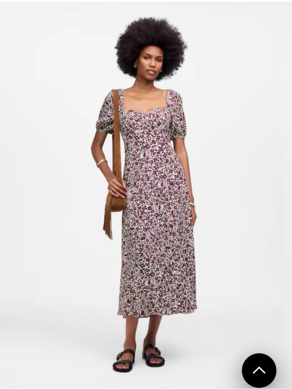 Madewell Burgundy and Cream Floral Square-Neck Midi Dress